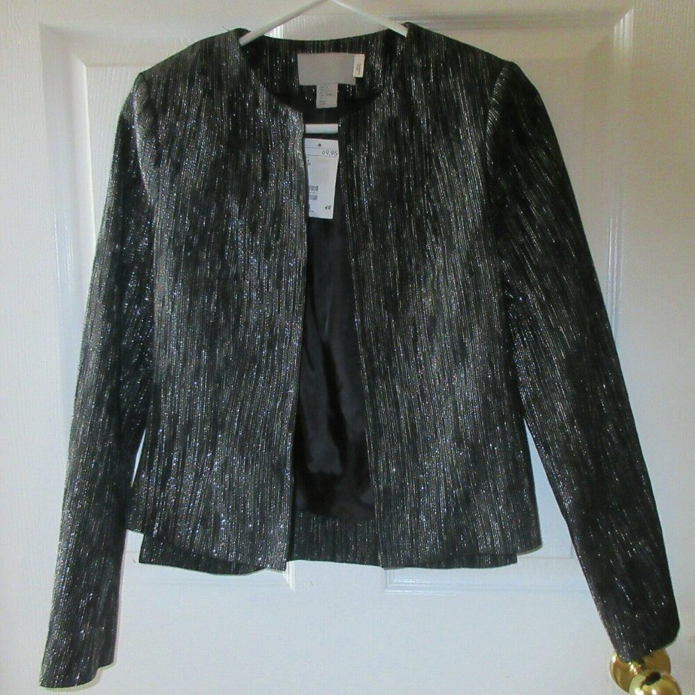 H&M Open Style Jacket Black with Silver Metallic Women's Size 4 New with Tags